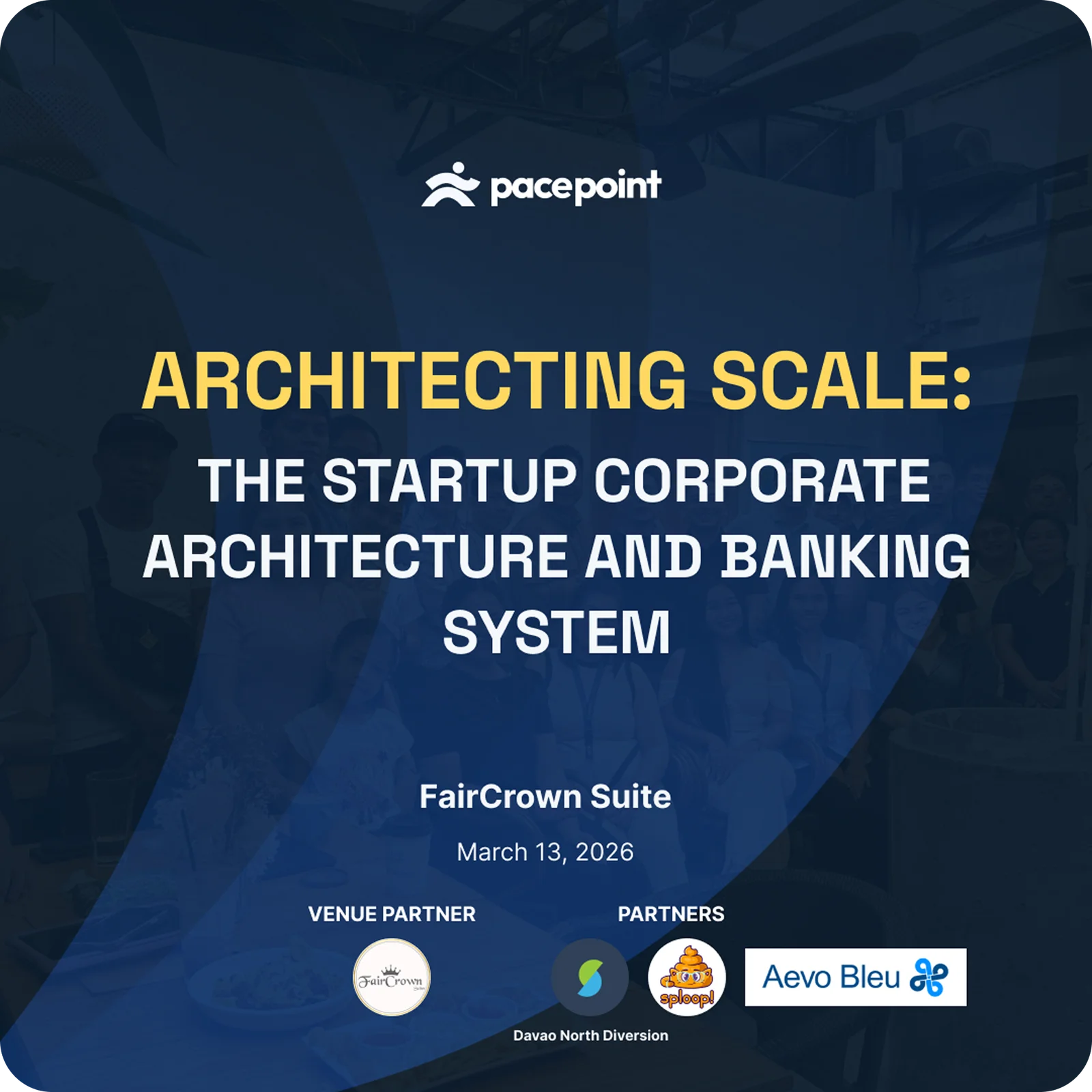 Architecting Scale — event announcement pubmat with venue, date and partners