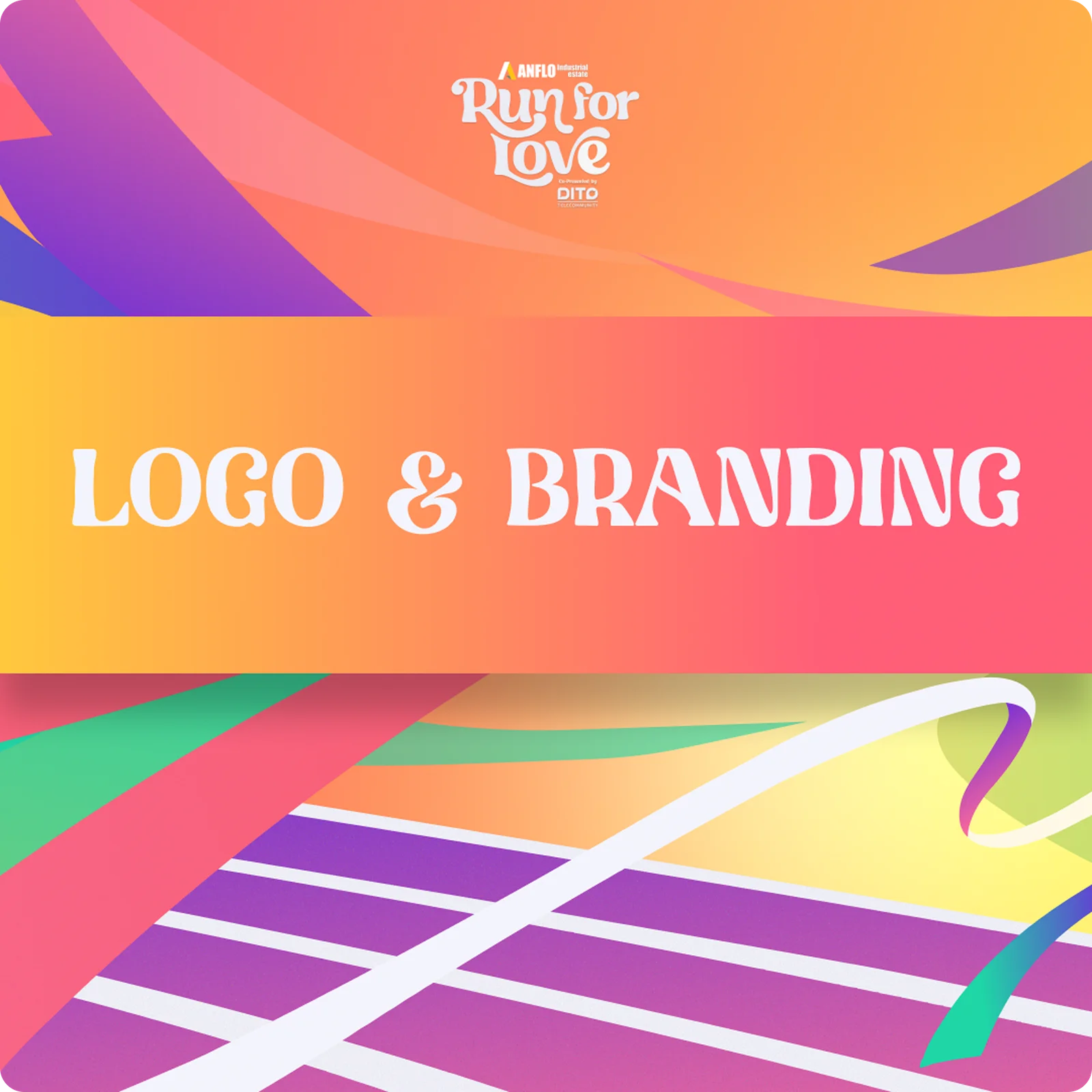 Run for Love — logo and branding key visual on the vibrant gradient system