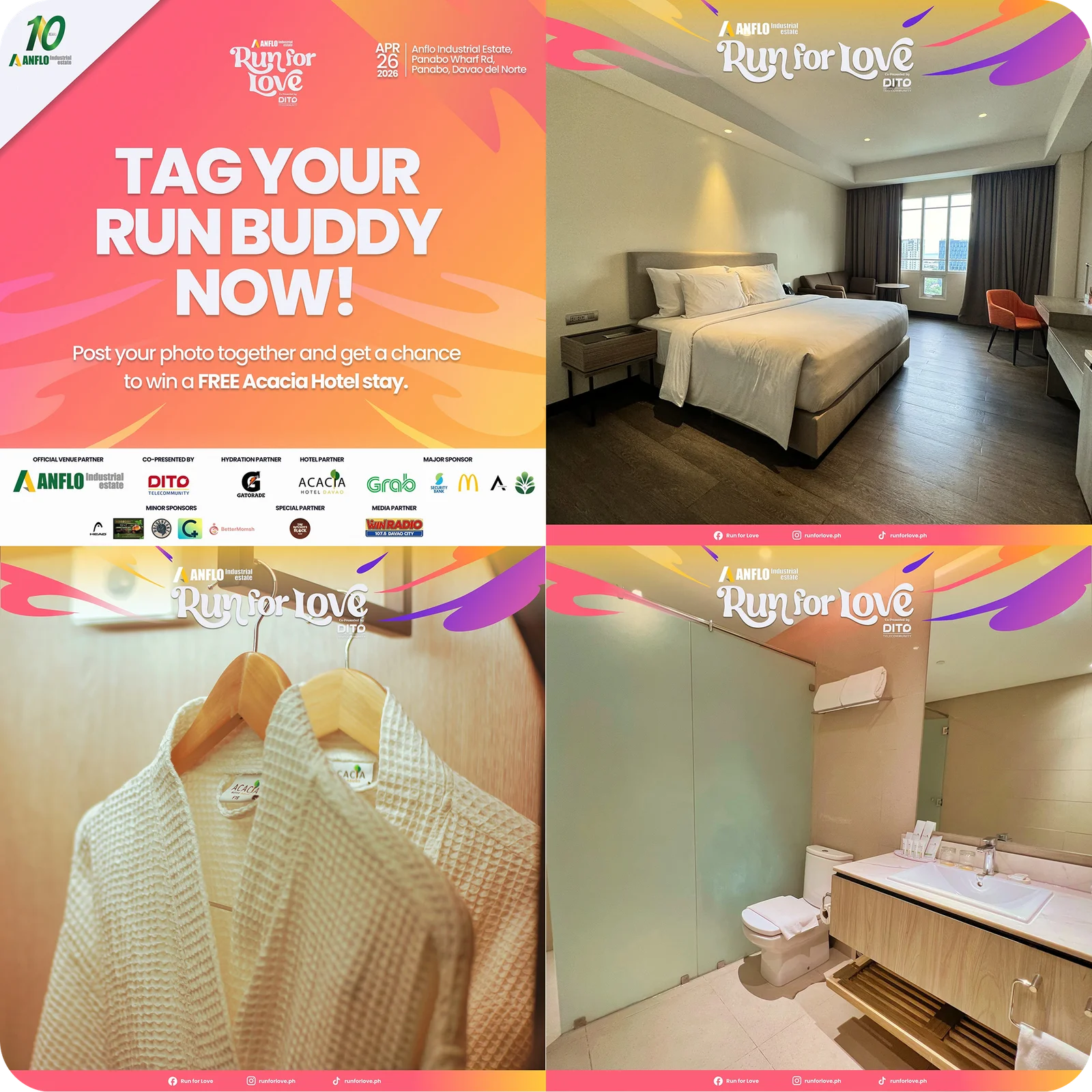 Run for Love — 'tag your run buddy' engagement post with the hotel stay promo