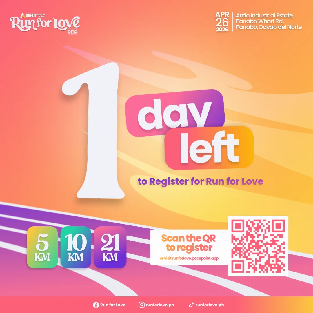 Run for Love — '1 day left to register' countdown post with QR code and 5K / 10K / 21K categories