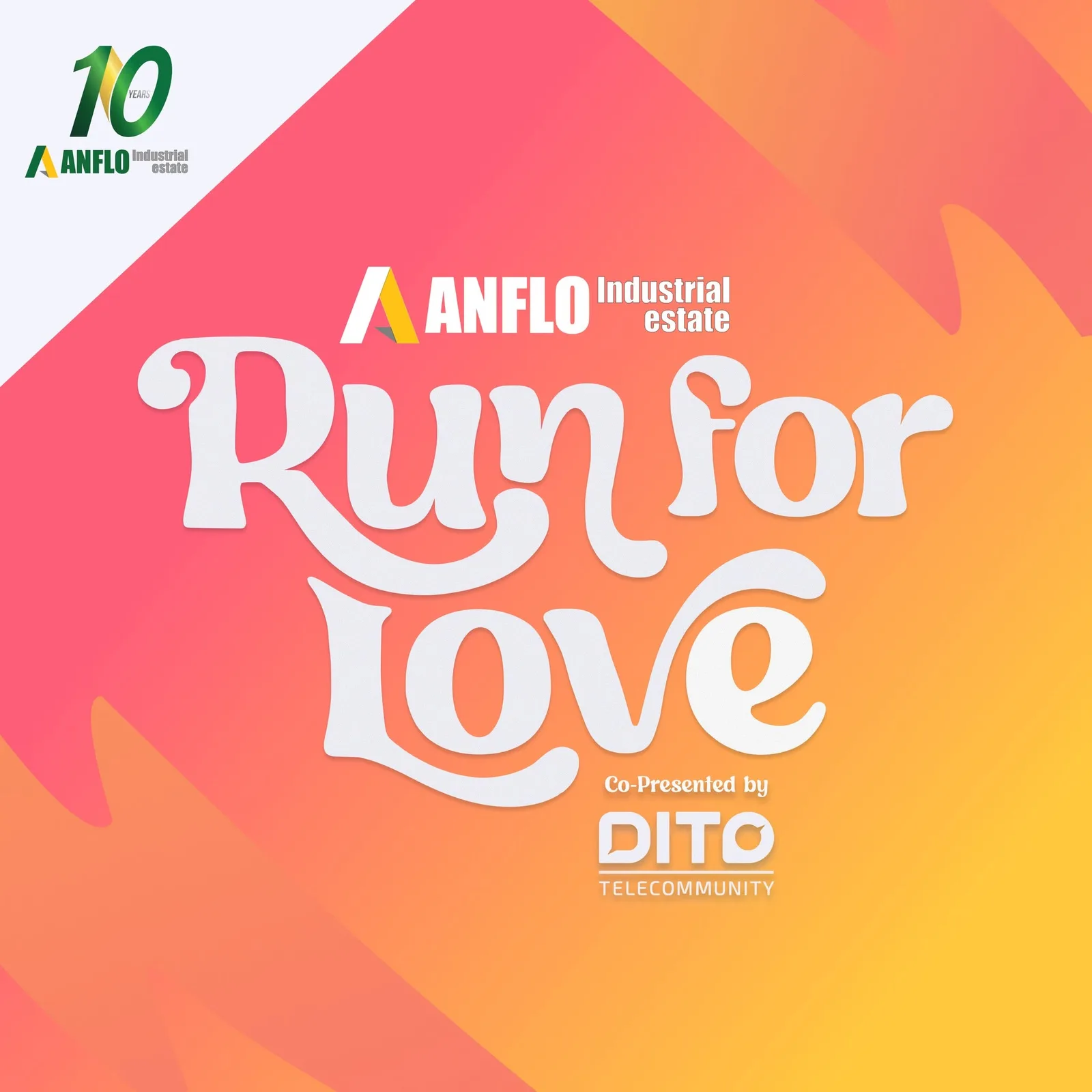 Run for Love — primary logo lockup: retro-script wordmark on the warm sunset gradient
